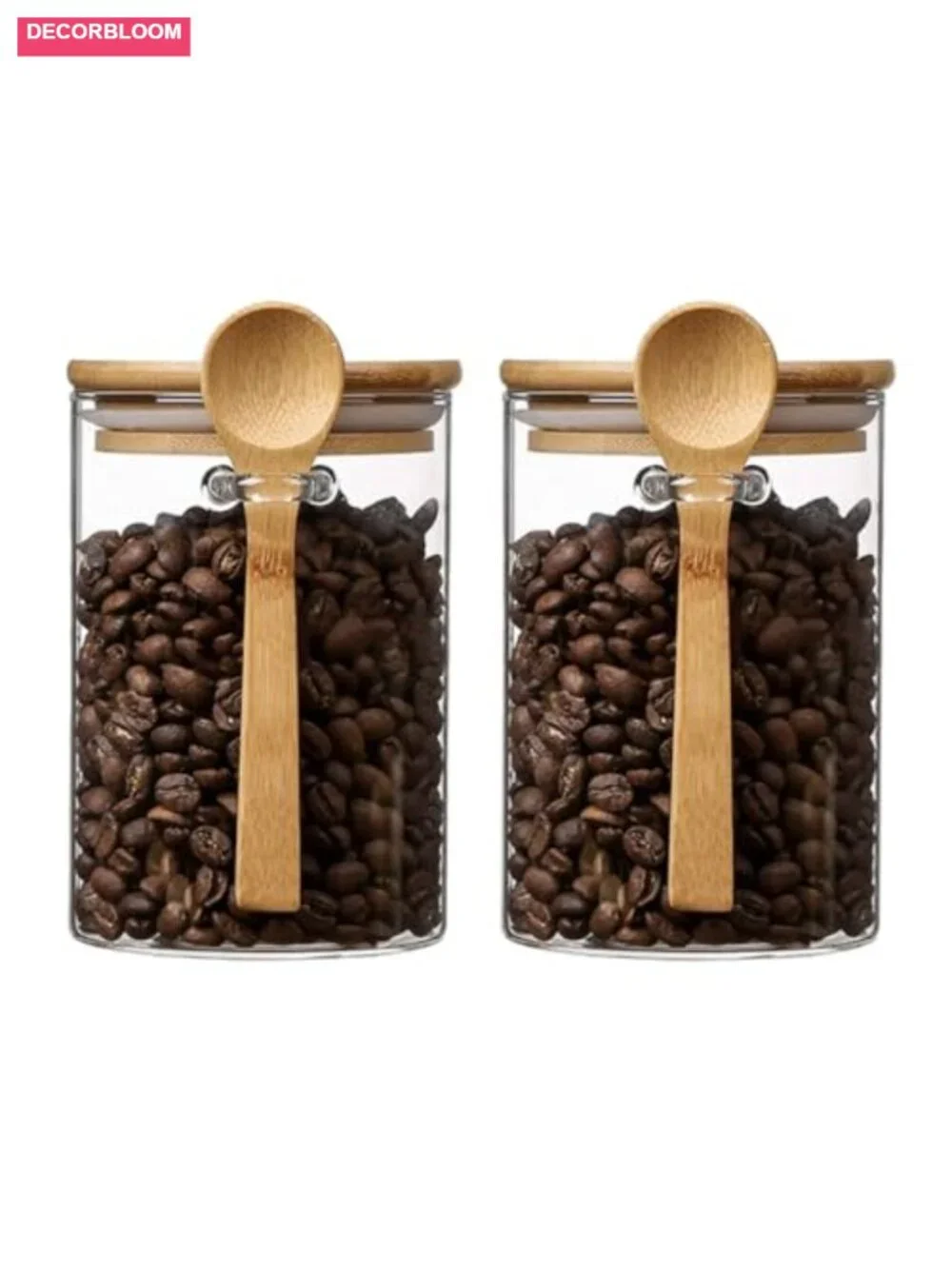 Airtight Food Storage Canisters with Bamboo Lids and Spoons (2 Pack)